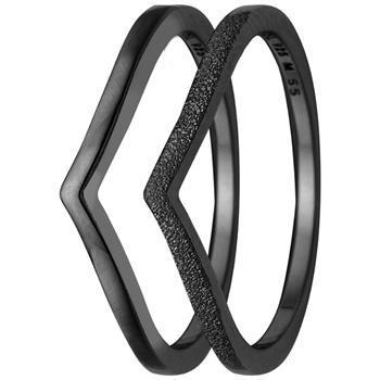 Christina Collect black silver Double Mountains two single rings in elegant design and with shiny and matt surface, ring sizes from 49-61